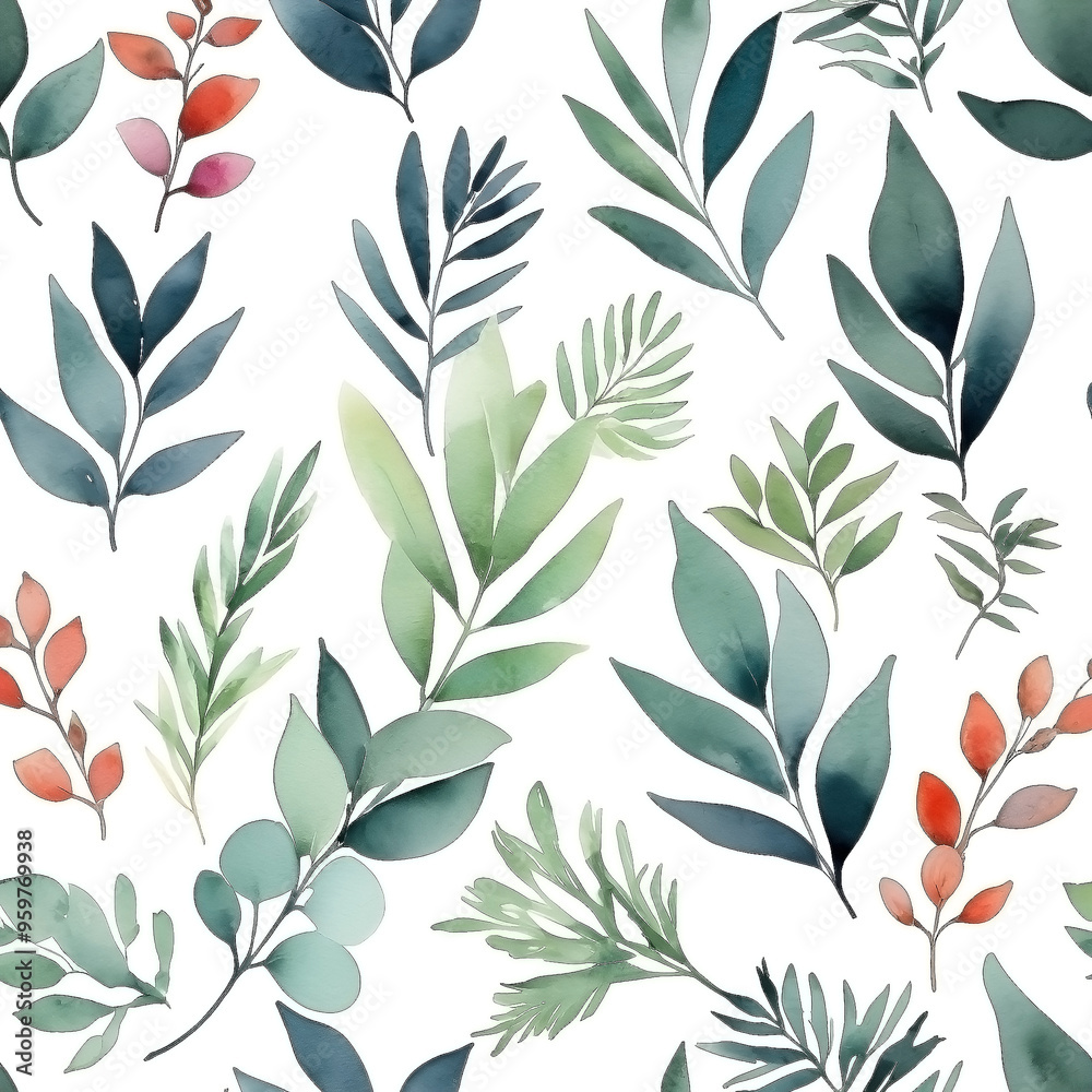 seamless Watercolor Pattern using botanical elements.