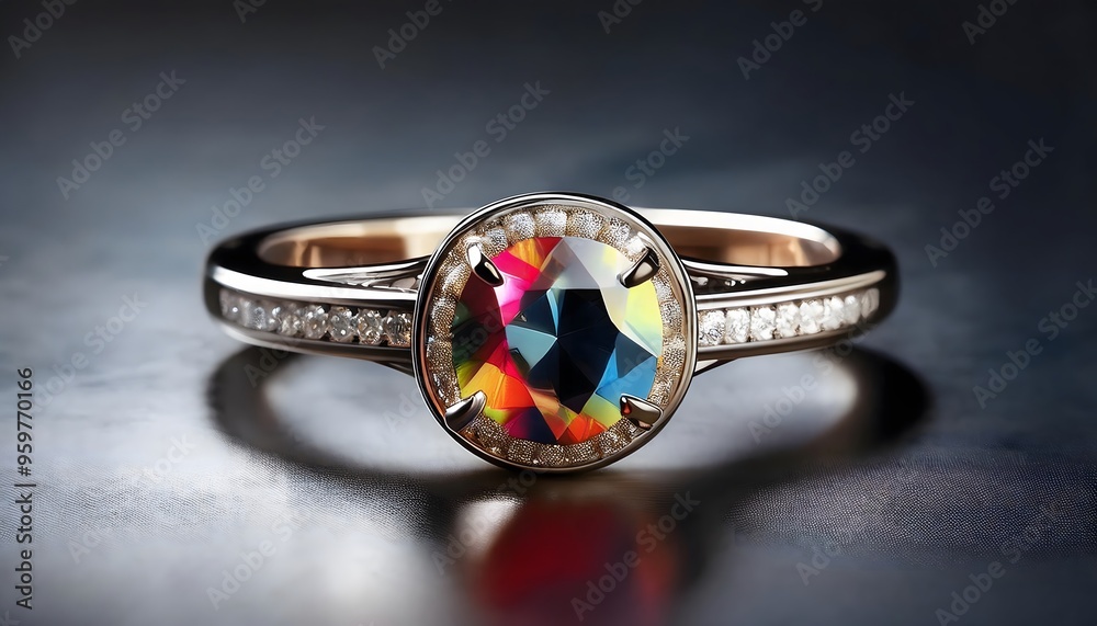 3D illustration of diamond ring design on white background in studio, symbol of love and commitment. 3D illustration of diamond ring design on white background in studio, symbol of love and commitment.