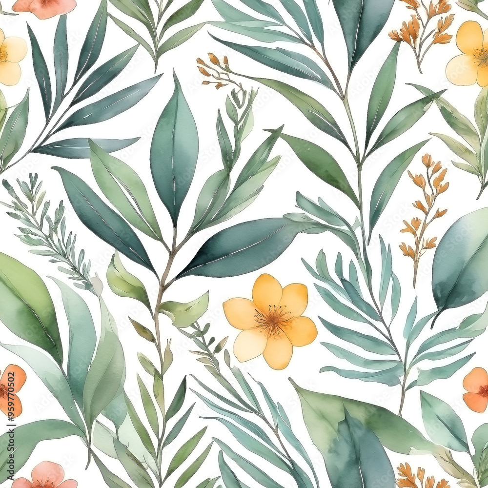 seamless Watercolor Pattern using botanical elements. seamless Watercolor Pattern using botanical elements.