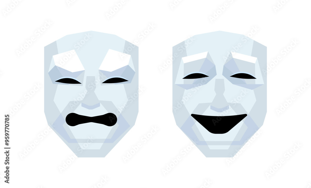 Theatrical Masks Icons. Masks of Sadness and Joy Icons. Flat style. Vector icons. Theatrical Masks Icons. Masks of Sadness and Joy Icons. Flat style. Vector icons.