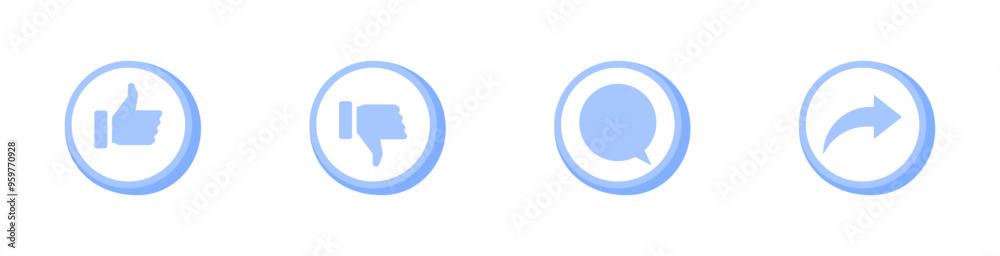 Like, dislike, comments and share icons. Flat style. Vector icons. Like, dislike, comments and share icons. Flat style. Vector icons.