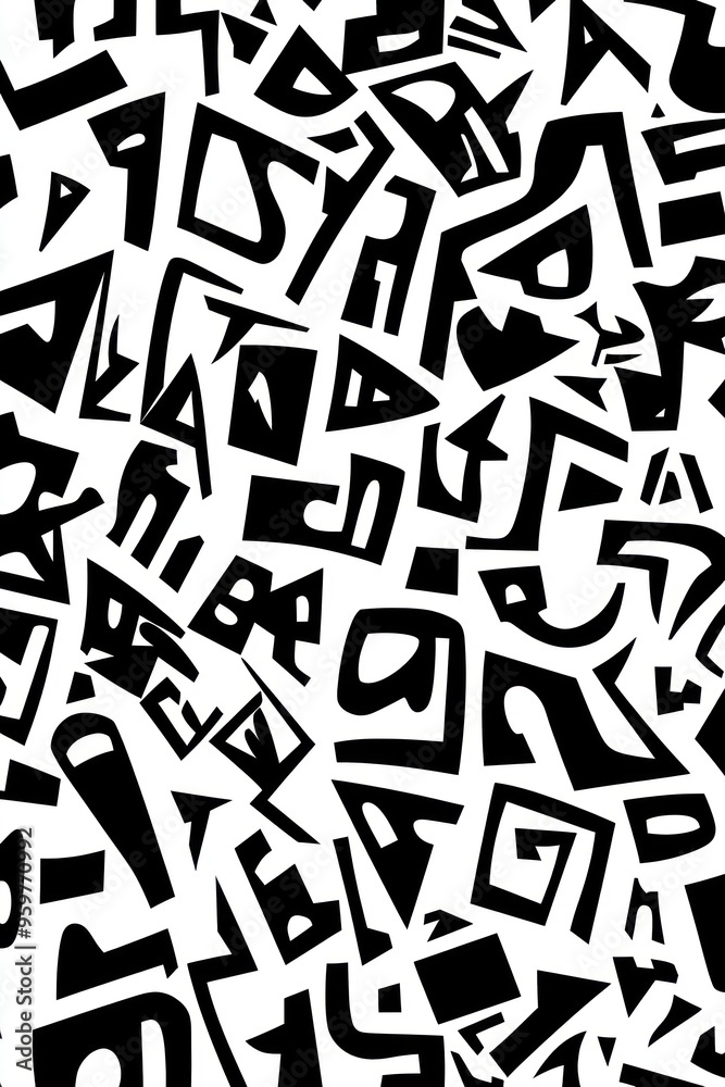 Abstract black and white geometric pattern with chaotic arrangement of shapes. Abstract black and white geometric pattern with chaotic arrangement of shapes.