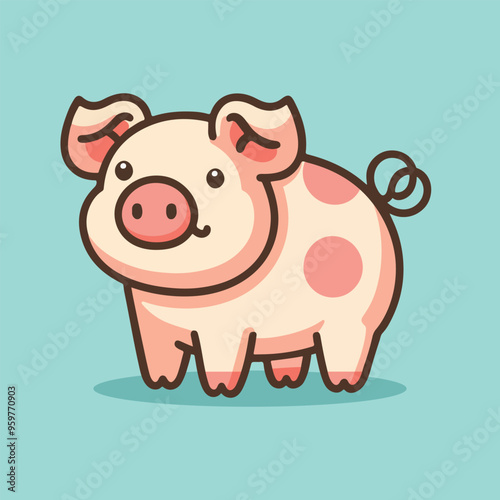 Happy cute pig farm cartoon flat design vector illustration