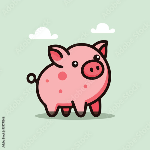 Happy cute pig farm cartoon flat design vector illustration