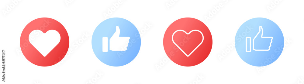 Like and Heart icons. Flat style. Vector icons. Like and Heart icons. Flat style. Vector icons.