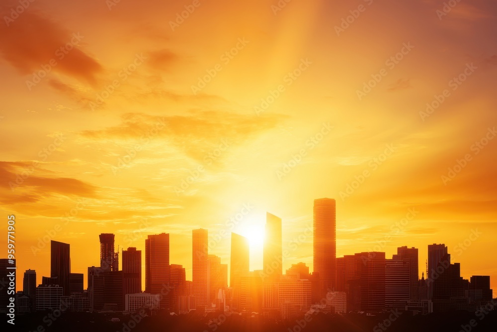 Stunning city skyline silhouetted against a vibrant sunset, showcasing the beauty of urban life and nature's colors. Stunning city skyline silhouetted against a vibrant sunset, showcasing the beauty of urban life and nature's colors.