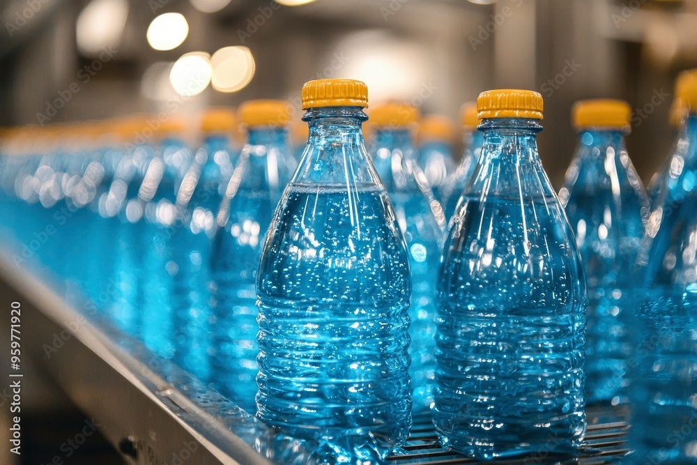 Water Bottles on a Conveyor Belt in a Factory Water Bottles on a Conveyor Belt in a Factory