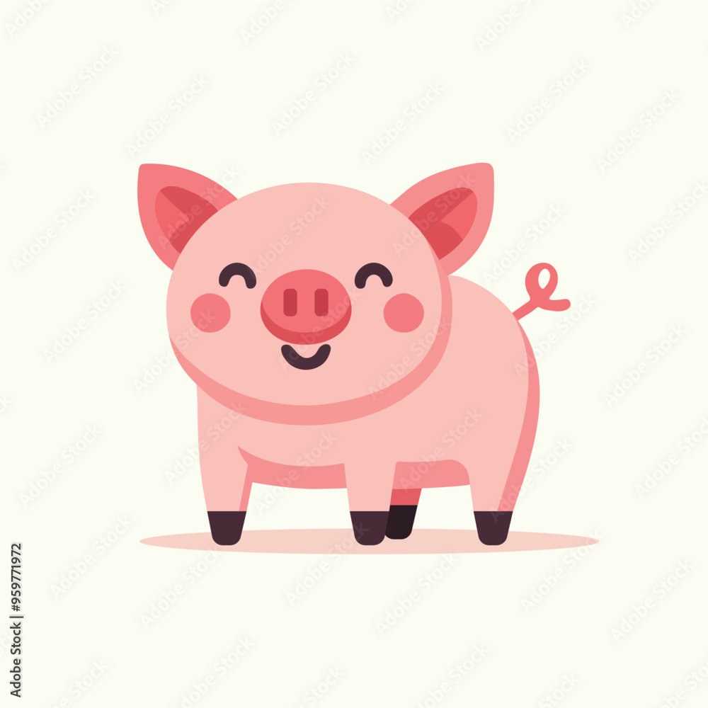 Happy cute pig farm cartoon flat design vector illustration Happy cute pig farm cartoon flat design vector illustration