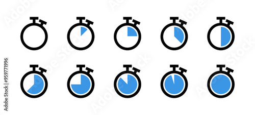 Timer set icons. Linear and flat style. Vector icons.