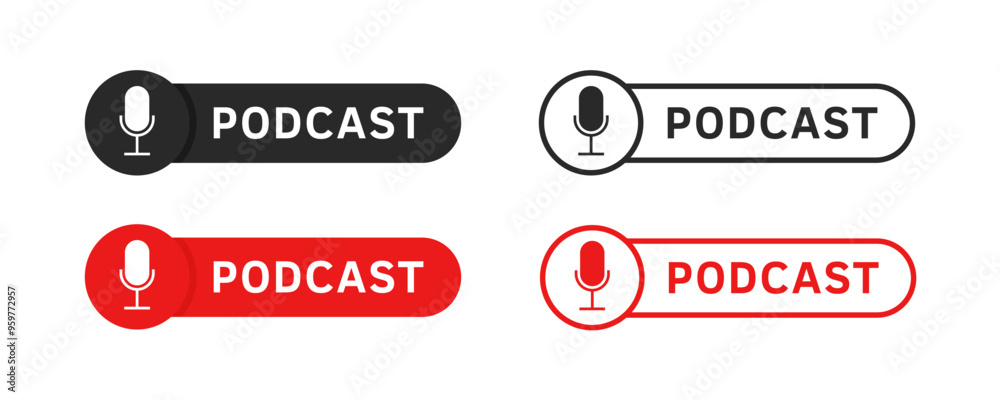 Podcast set icons. Silhouette, linear and flat style. Vector icons. Podcast set icons. Silhouette, linear and flat style. Vector icons.