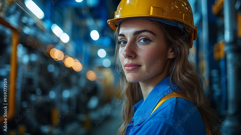 Confident Female Engineer in Industrial Setting Confident Female Engineer in Industrial Setting