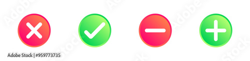 Plus and minus, agree and disagree set icons. Flat style. Vector icons.