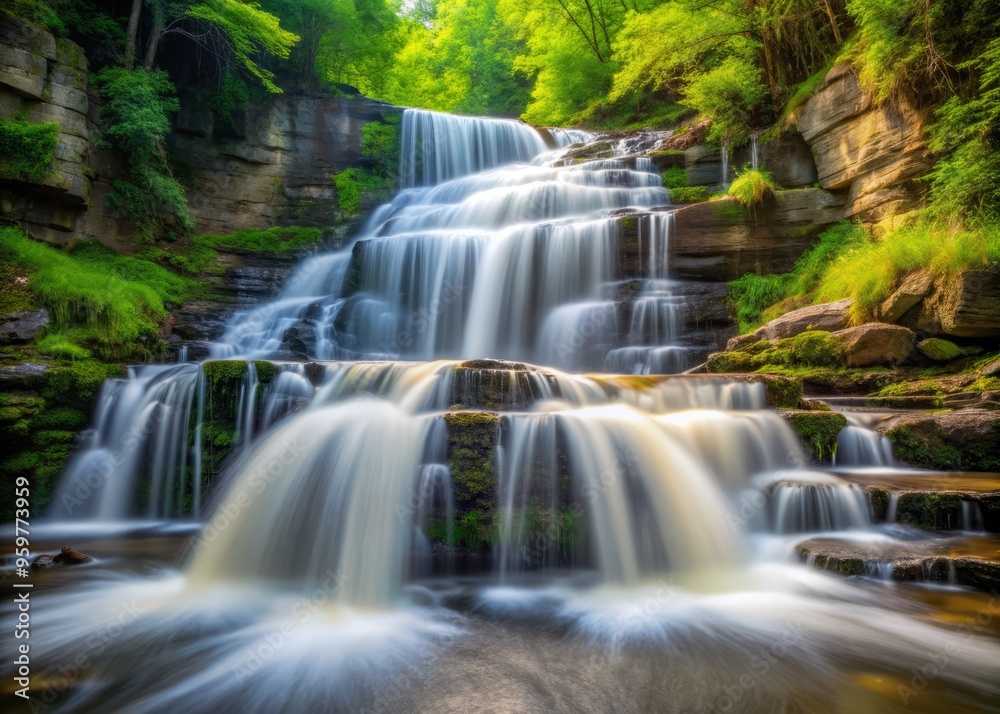 Purlingbrook Falls in June abstract composition, blurred motion, emphasized water texture Purlingbrook Falls in June abstract composition, blurred motion, emphasized water texture