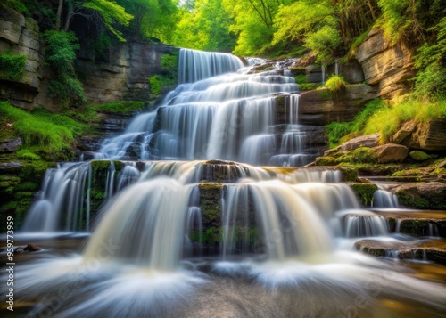 Purlingbrook Falls in June abstract composition, blurred motion, emphasized water texture