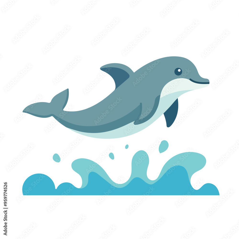 Fototapeta premium Adorable Dolphin Illustration Vector Jumping Out of Water for Marine Themes