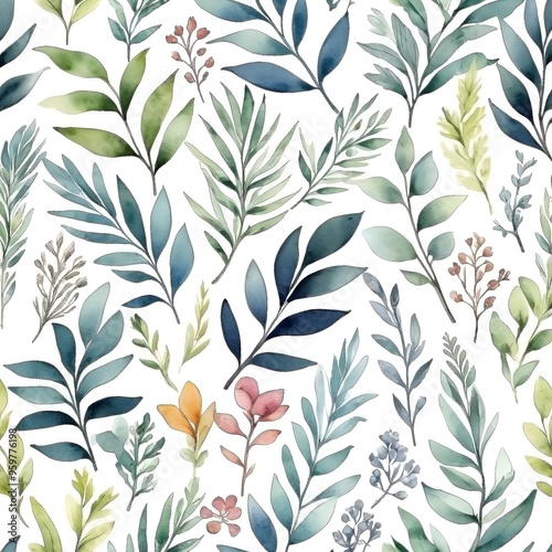 seamless Watercolor Pattern using botanical elements.