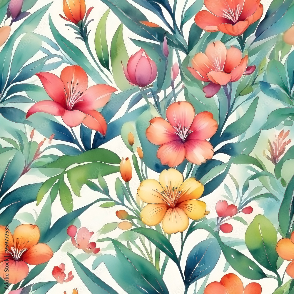 seamless Watercolor Pattern using botanical elements. seamless Watercolor Pattern using botanical elements.