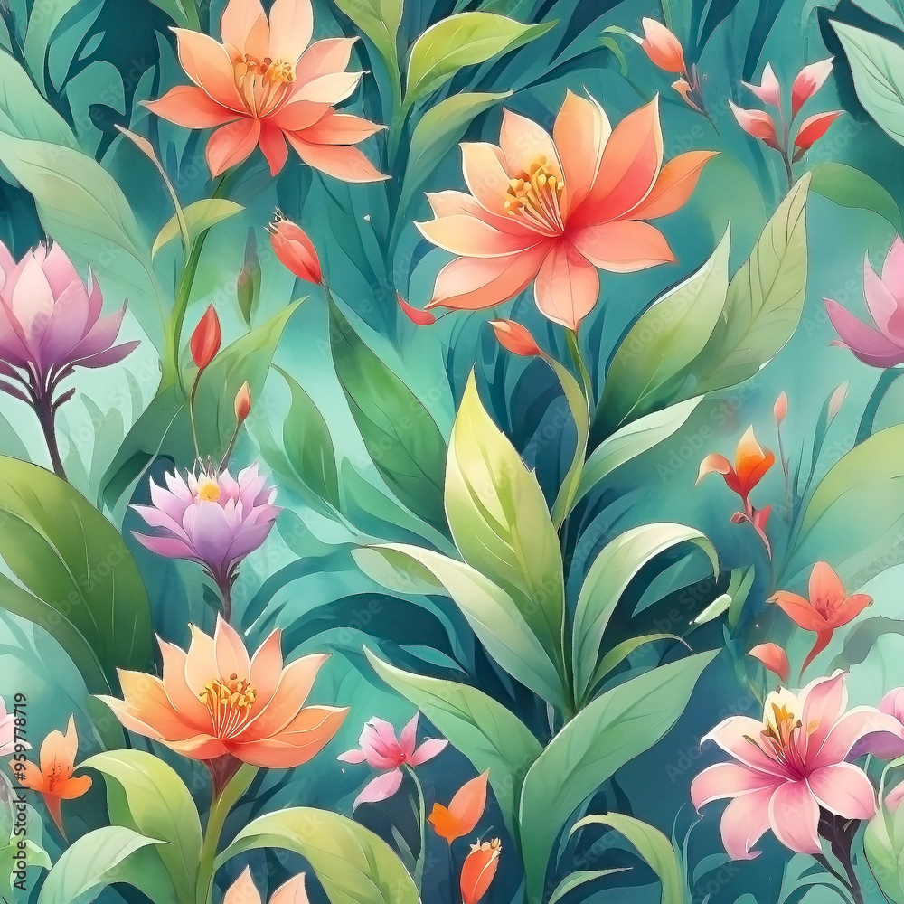 seamless Watercolor Pattern using botanical elements. seamless Watercolor Pattern using botanical elements.