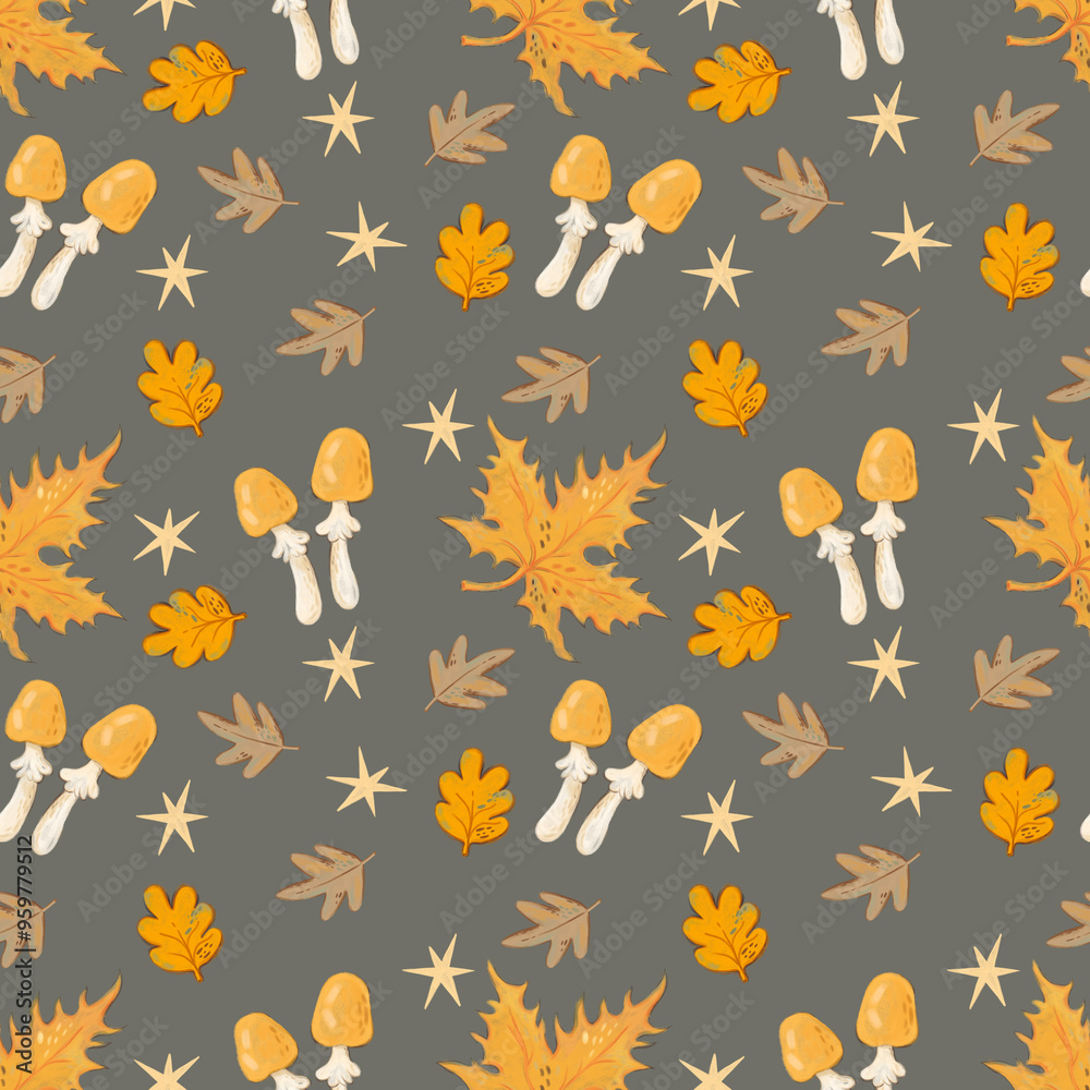 Mushroom pattern design. Autumn nature wallpaper. Wild forest pattern graphic. Mushrooms, psychedelic style background. Fantasy magic funny mushrooms. Acid print for a t-shirt. Mushroom pattern design. Autumn nature wallpaper. Wild forest pattern graphic. Mushrooms, psychedelic style background. Fantasy magic funny mushrooms. Acid print for a t-shirt.