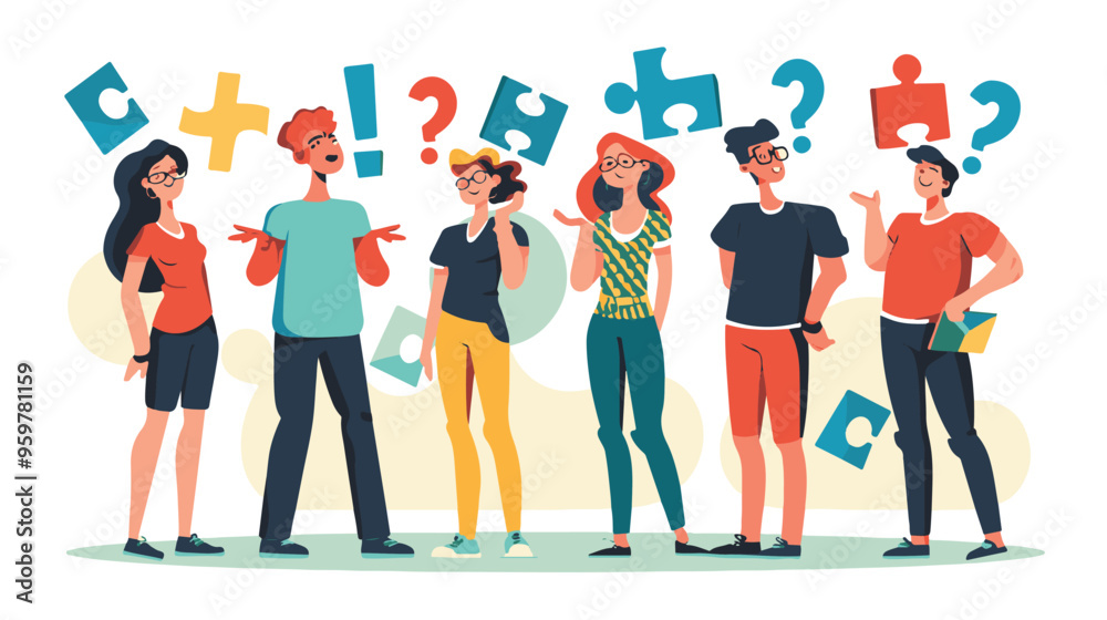 Set of puzzled and surprised office people. Problem solving and discussion. Vector flat illustration Set of puzzled and surprised office people. Problem solving and discussion. Vector flat illustration