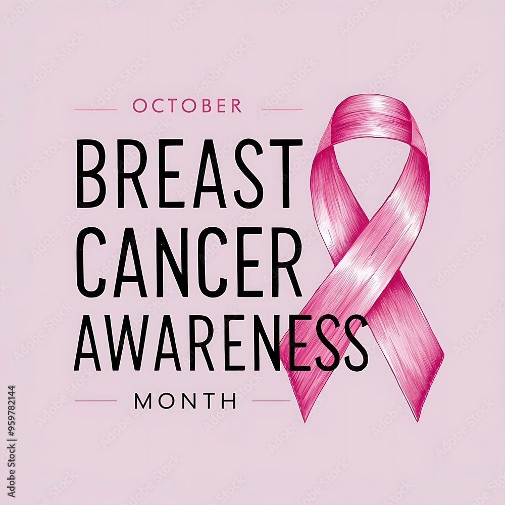 Breast Cancer Awareness Month poster design with pink ribbon on pink background Breast Cancer Awareness Month poster design with pink ribbon on pink background