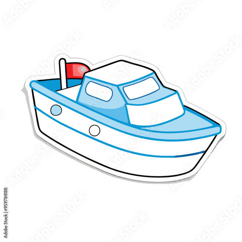 Boat toy cartoon sticker design on a isolated white background (6)