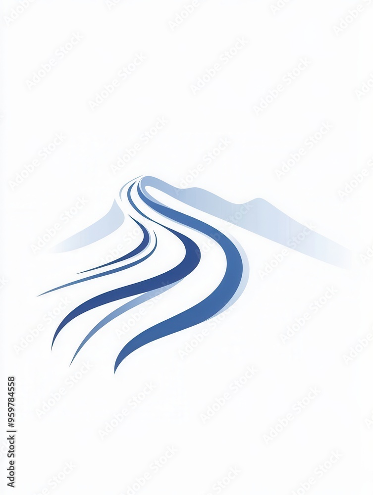 Naklejka premium The artwork features an abstract interpretation of a ski trail winding through snow, emphasizing fluid movement in winter. Generative AI