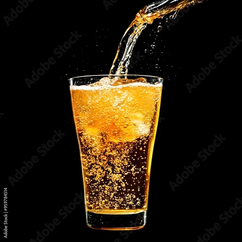 Wallpaper Mural Refreshing Orange Soda Pouring Into Glass On Black Background Torontodigital.ca