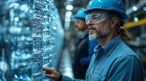 Precision in Production: A seasoned engineer meticulously inspects a wall of servers in a high-tech data center, his focused gaze reflecting the critical importance of data security and technological 