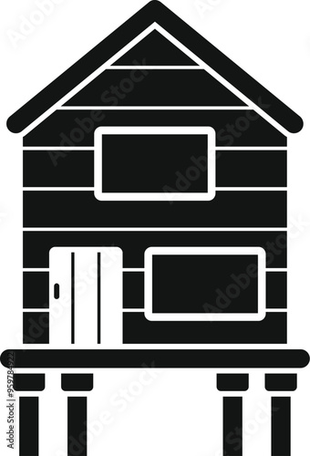 Stilt house building structure dwelling icon glyph vector