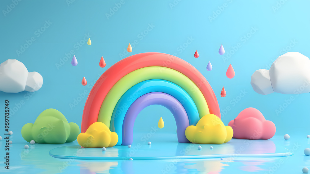 Rainbow Rain Elements Icon 3D Cartoon Rainbow Rain Elements Icon 3D Cartoon