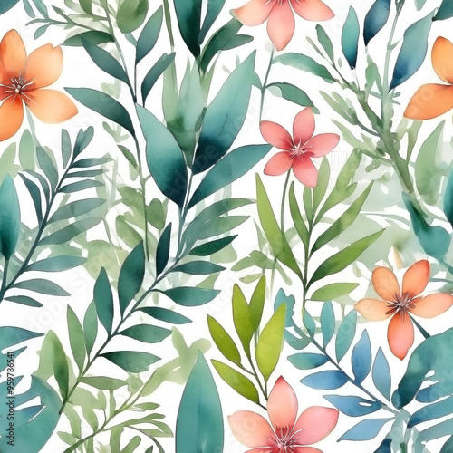 seamless Watercolor Pattern using botanical elements.