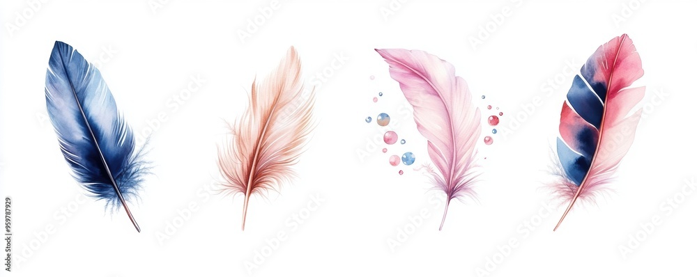 Boho feather hair accessory featuring delicate feathers and beads, isolated on a white background. Boho feather hair accessory featuring delicate feathers and beads, isolated on a white background.
