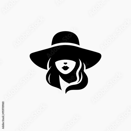 women hat or mysterious lady silhouette vector logo design