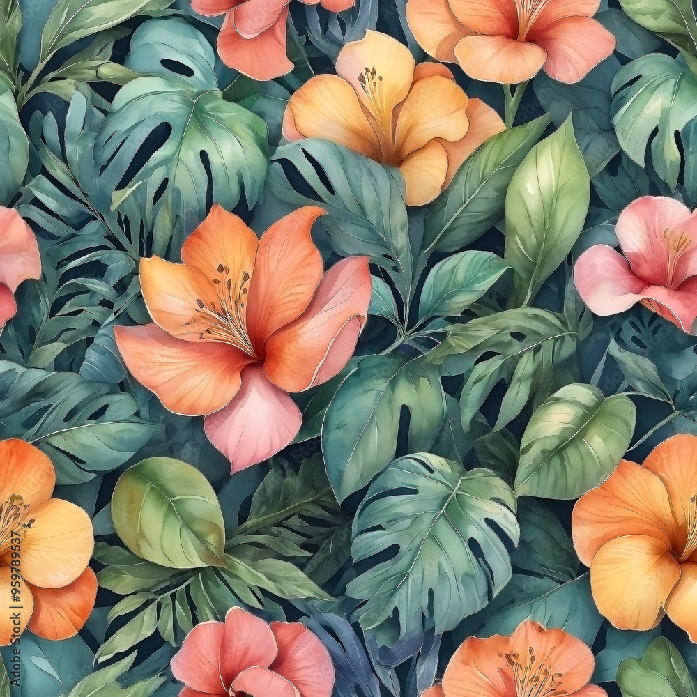 seamless Watercolor Pattern using botanical elements. seamless Watercolor Pattern using botanical elements.