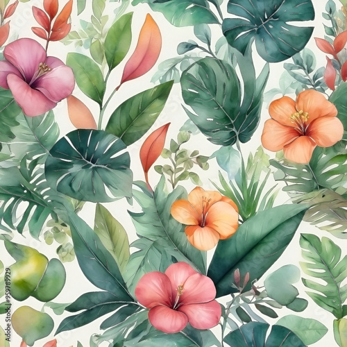 seamless Watercolor Pattern using botanical elements.