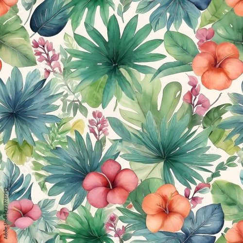 seamless Watercolor Pattern using botanical elements.