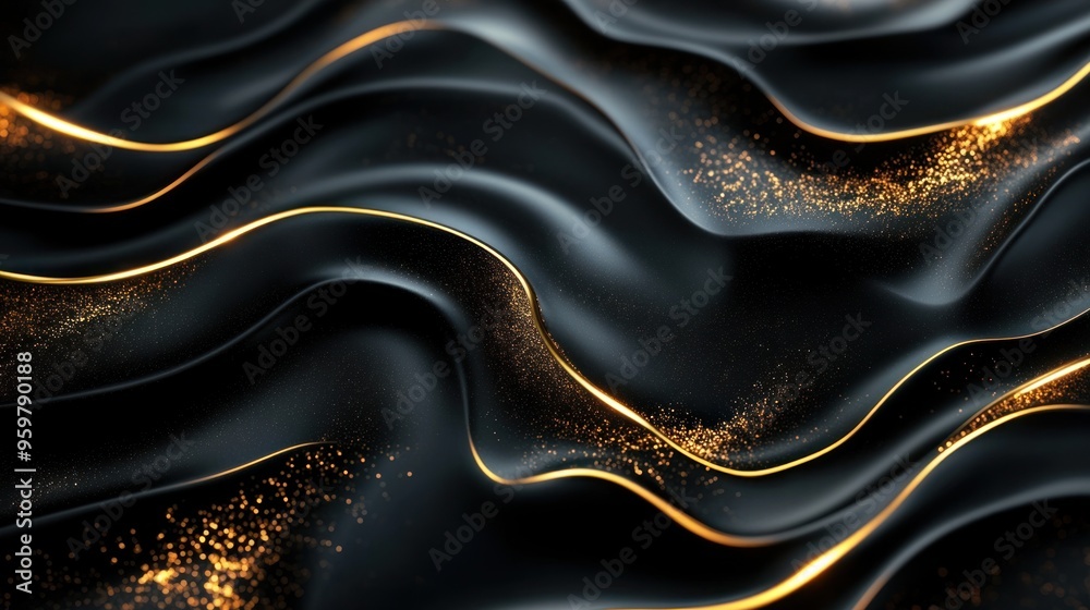 Obraz premium Abstract Black and Gold Waves with Glitter