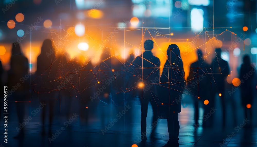 custom made wallpaper toronto digitalSilhouettes of People Standing in a City at Night with Abstract Overlays