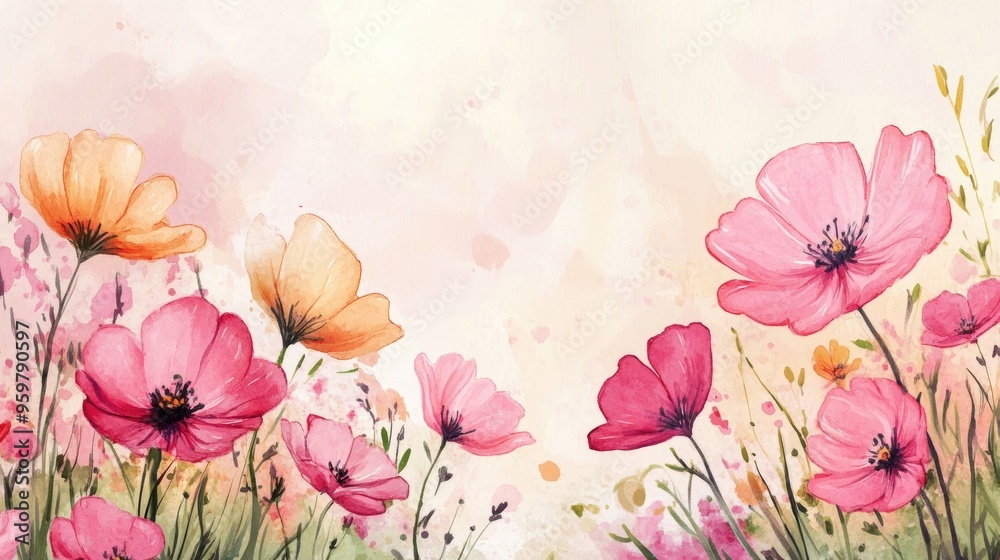 Fototapeta premium Vibrant Watercolor Floral Illustration Capturing the Beauty of Spring Flowers