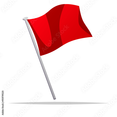 Red flag with pole vector isolated illustration