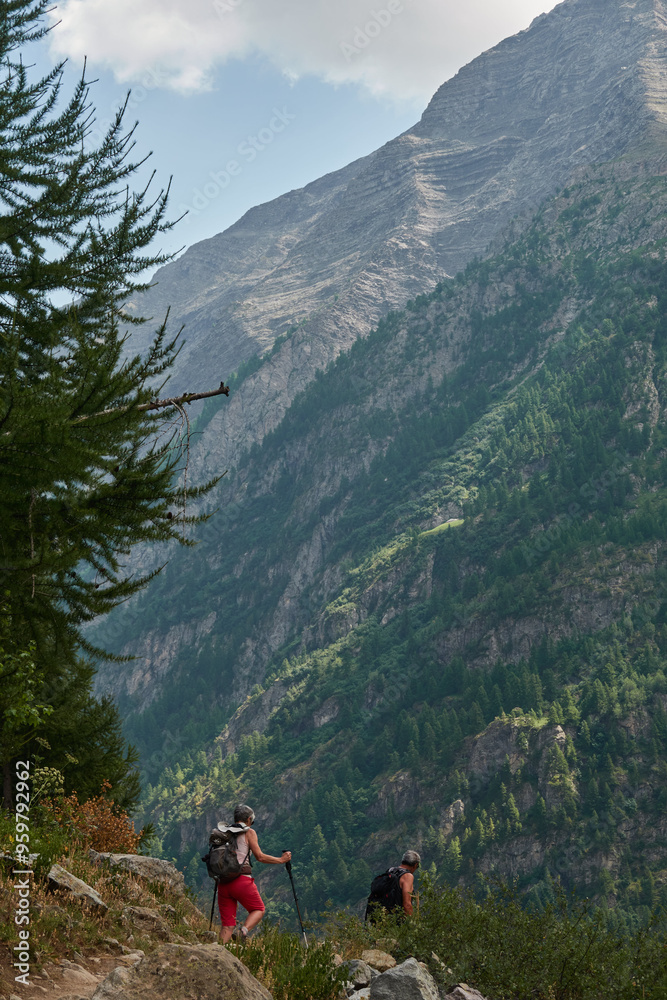 Two mountaineers make the route to the Refuge des Bans in the French Alps