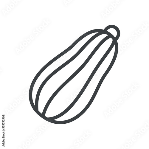 Cute zucchini icon. Hand drawn monochrome illustration of a marrow isolated on a white background. Vector 10 EPS.
