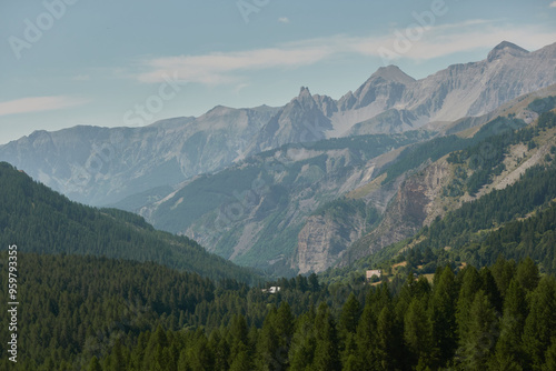 The beautiful panoramic views of the Col des Champs in the Mercantour National Park of the French Alps. photo