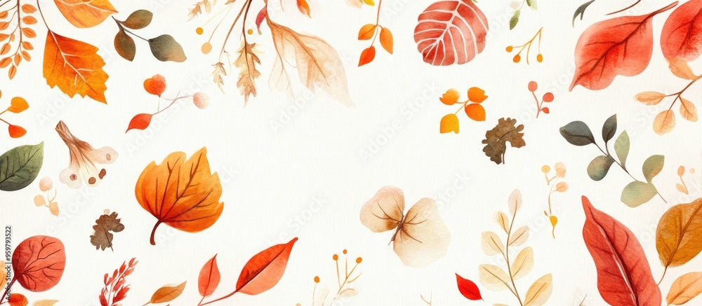 Fototapeta premium Beautiful Watercolor Autumn Leaves and Foliage - A Seasonal Decorative Background