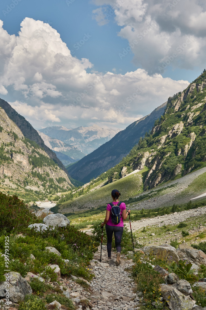 Beautiful views of the mountains and the glacial cirque on the route to the Refuge des Bans, in the Écrins National Park. Alps. France Beautiful views of the mountains and the glacial cirque on the route to the Refuge des Bans, in the Écrins National Park. Alps. France