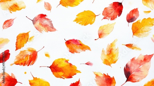 Beautiful Watercolor Design of Autumn Leaves Creating a Vibrant Seasonal Atmosphere