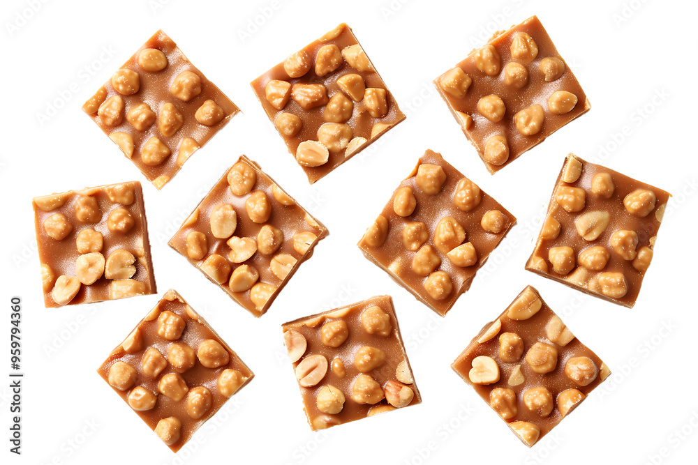 From above of appetizing sweet energy bars with nuts and seeds covered with chocolate, isolated on white or transparent background, PNG From above of appetizing sweet energy bars with nuts and seeds covered with chocolate, isolated on white or transparent background, PNG