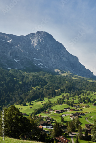 Hiking to the Gletscherschlucht glacier in Grindelwald, with imposing canyons, waterfalls and panoramic views of the valley. Swiss Alps