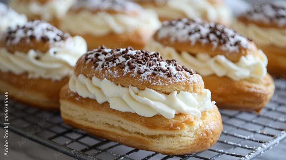 Dry éclairs filled with cream cheese and vanilla milk-flavored cookies Dry éclairs filled with cream cheese and vanilla milk-flavored cookies